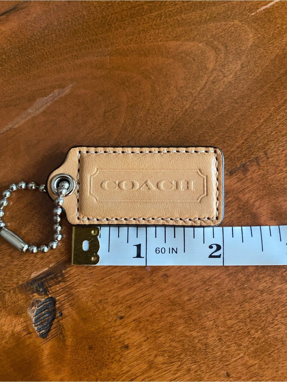 Coach Tan Leather Key Tag with Embossed Logo
